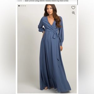 Pink Blush Dusty Blue Chiffon Dress NWT Maternity Friendly